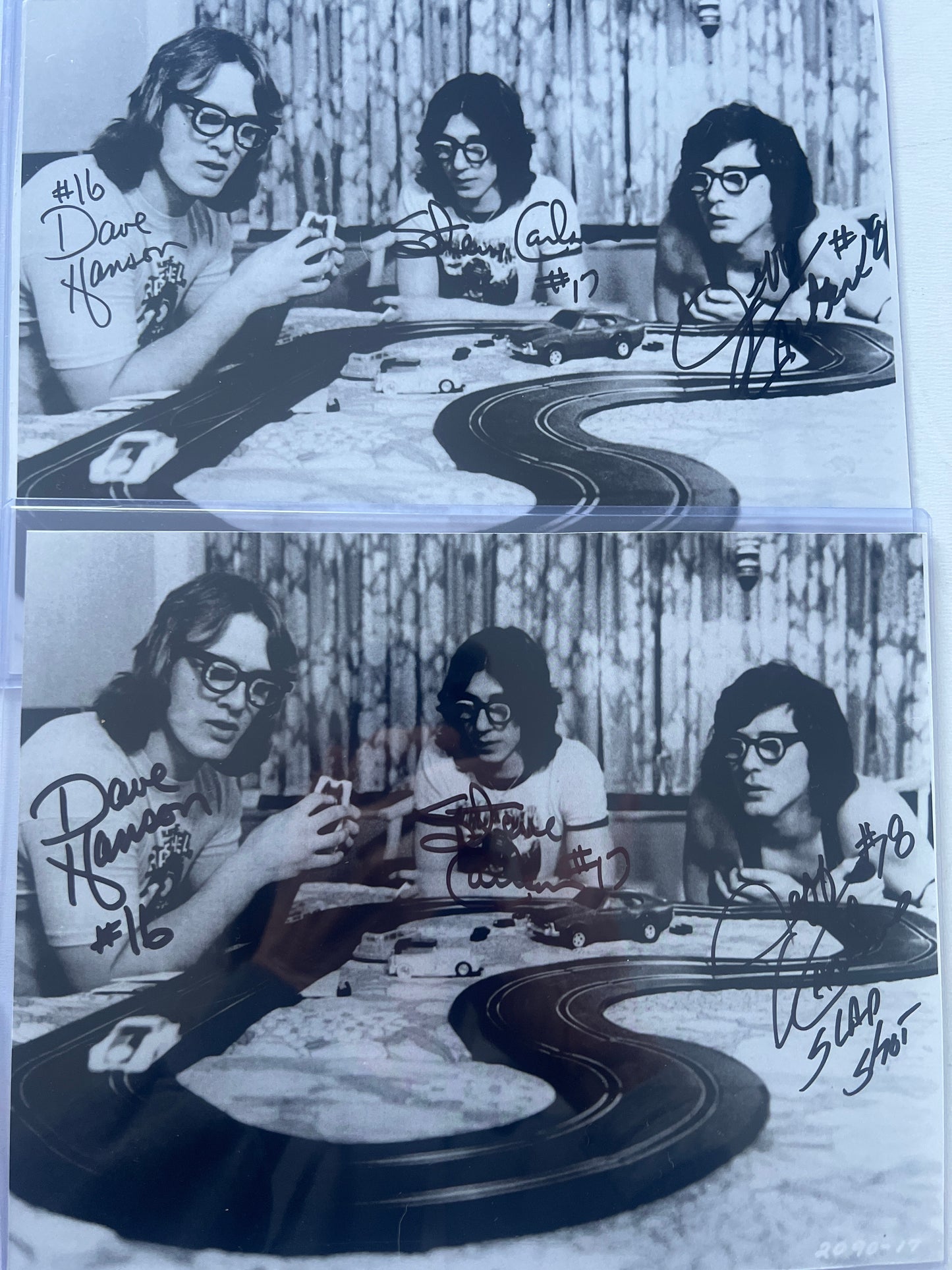 Triple autographed race car original 8x10 black ink