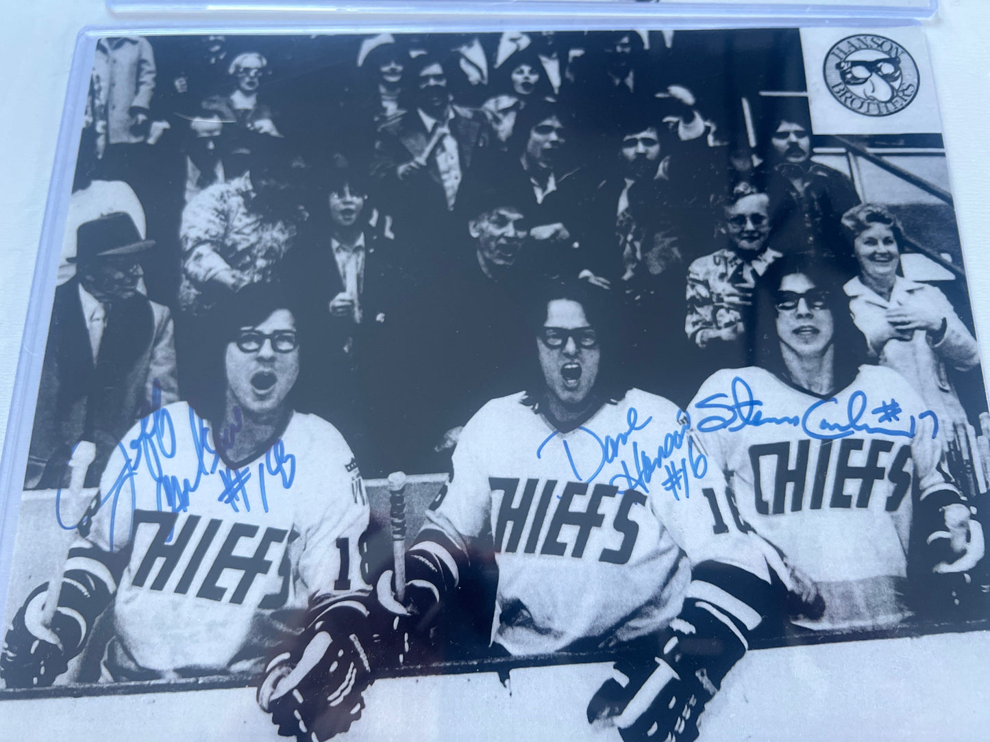 Triple autographed bench original 8x10 blue ink