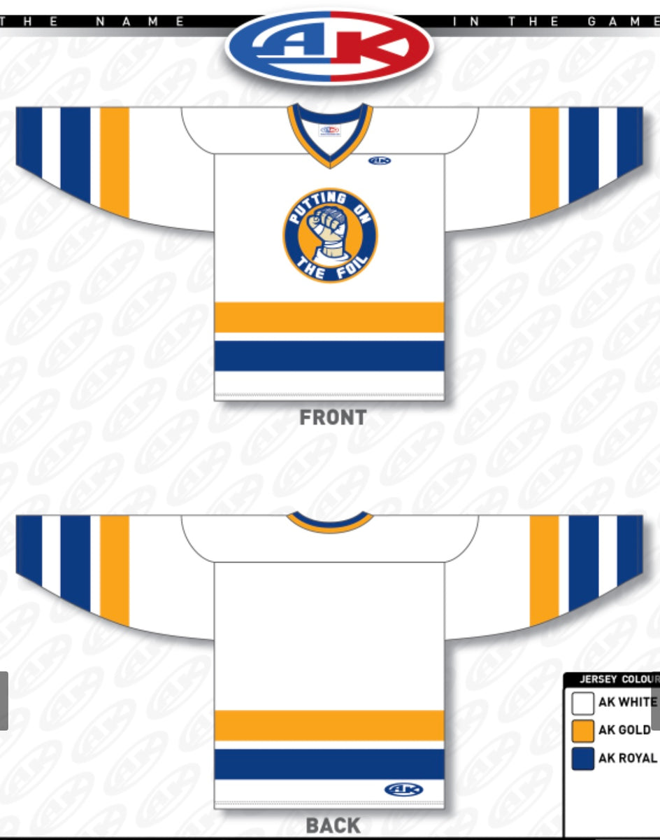 Buy the Puttin' on the Foil - Hanson Brothers 3/4 Sleeve Raglan Hockey Shirt