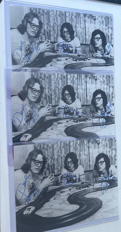 Triple  autographed race car   original 8x10 blue ink