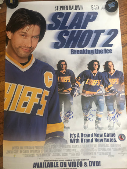 Autographed x3 Slap Shot 2 Rare 1-sheet  Promotional Movie Poster